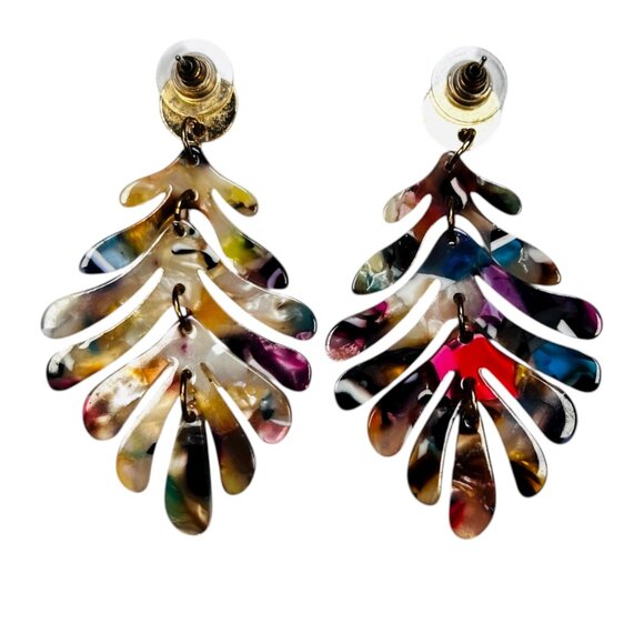 Acrylic Leaf Drop Earrings Acetate Galaxy Avant Garde - Picture 2 of 2